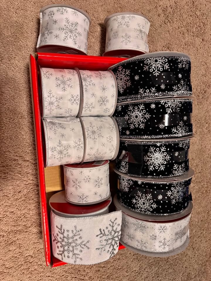 Snowflake Ribbon Blue & White Glitter