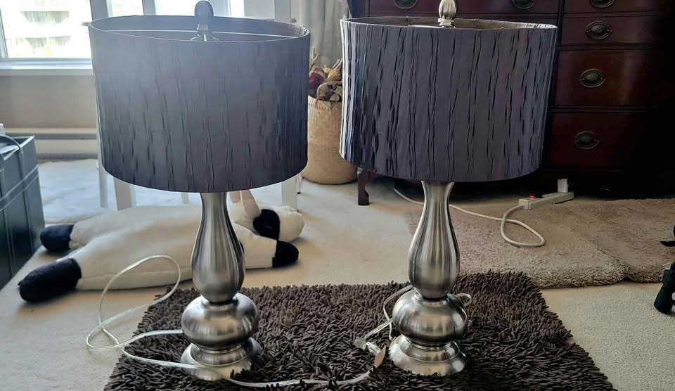 Pair of Lamps with Pleated Shades