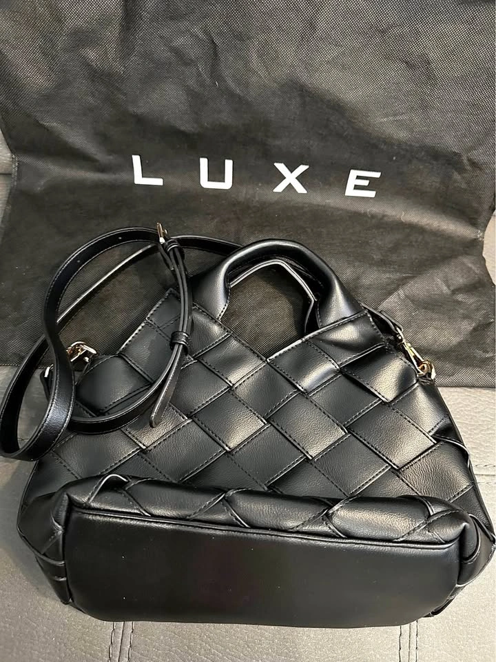 NEW LUXE Black Woven Handbag with Strap