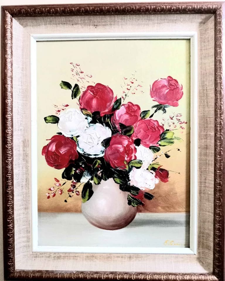 Stunning vintage original thick oil painting, framed, signed, 20