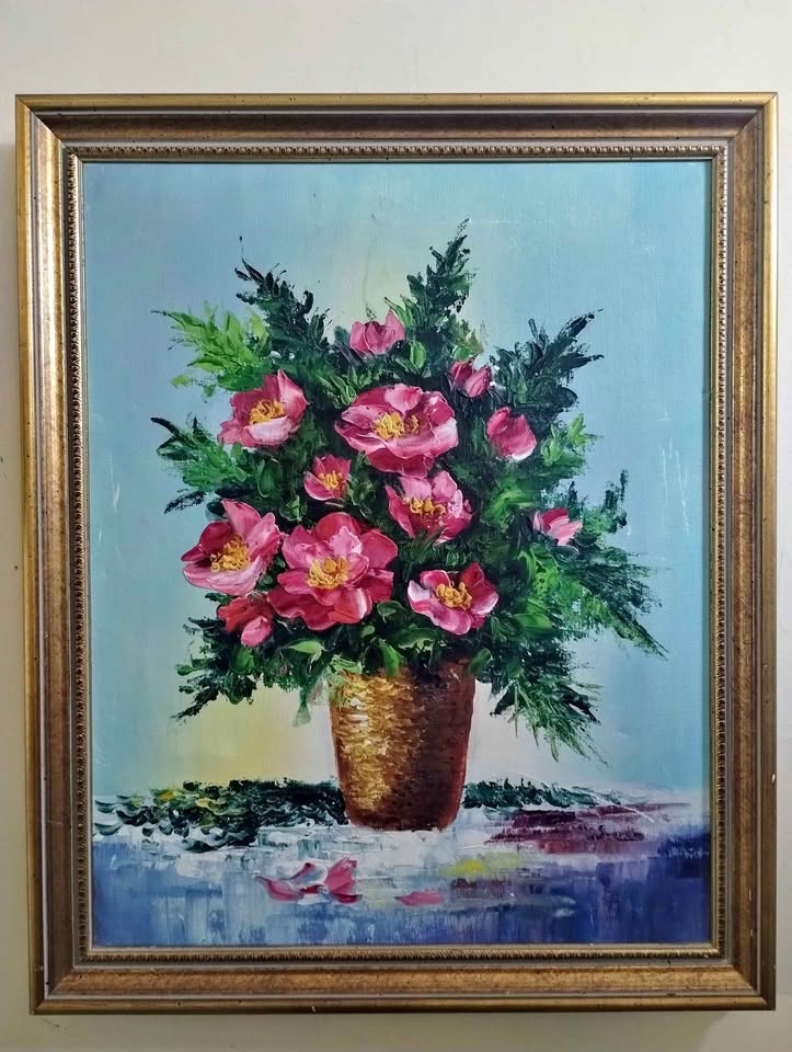 Gourgios vintage oil painting, framed. 23x19 inches. Only $45