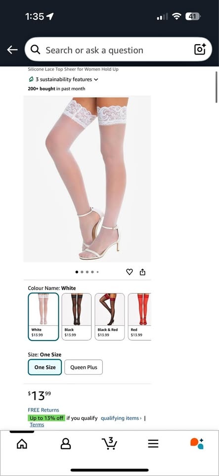 White Silicone Lace Top Sheer Hold Up Stockings One Size