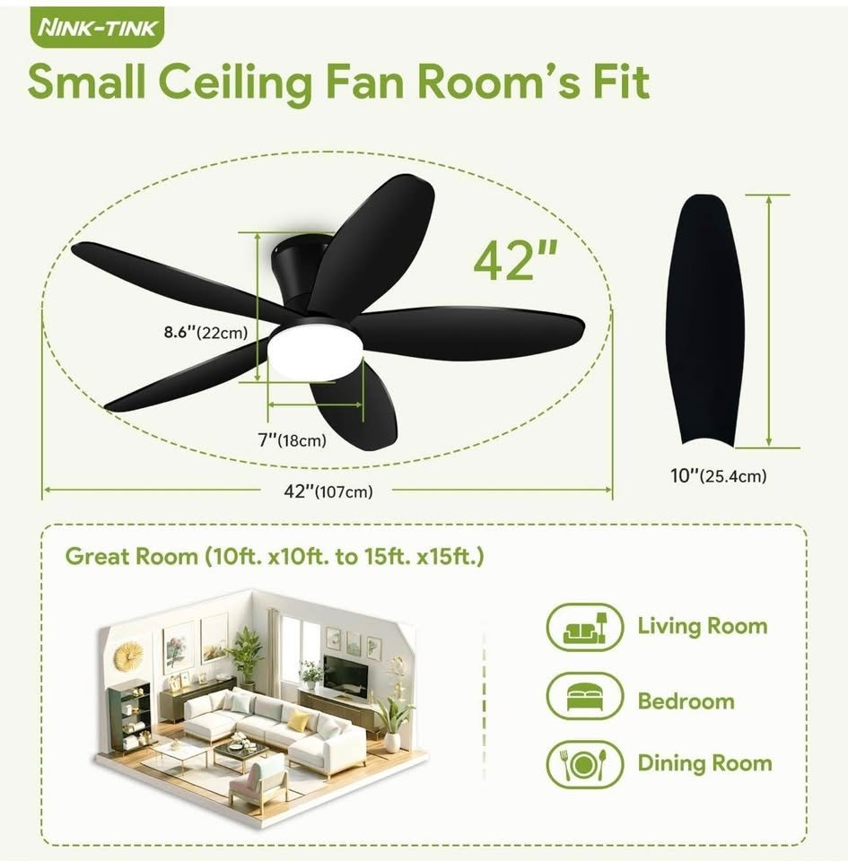 Nink tink 42" Flush Mount Ceiling Fan with Light & Remote - photo 4