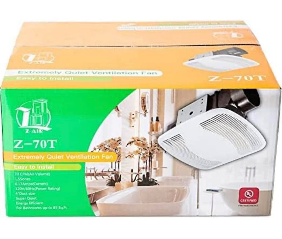 Zion Z-70T 70 CFM Bathroom Fan - Ultra Quiet