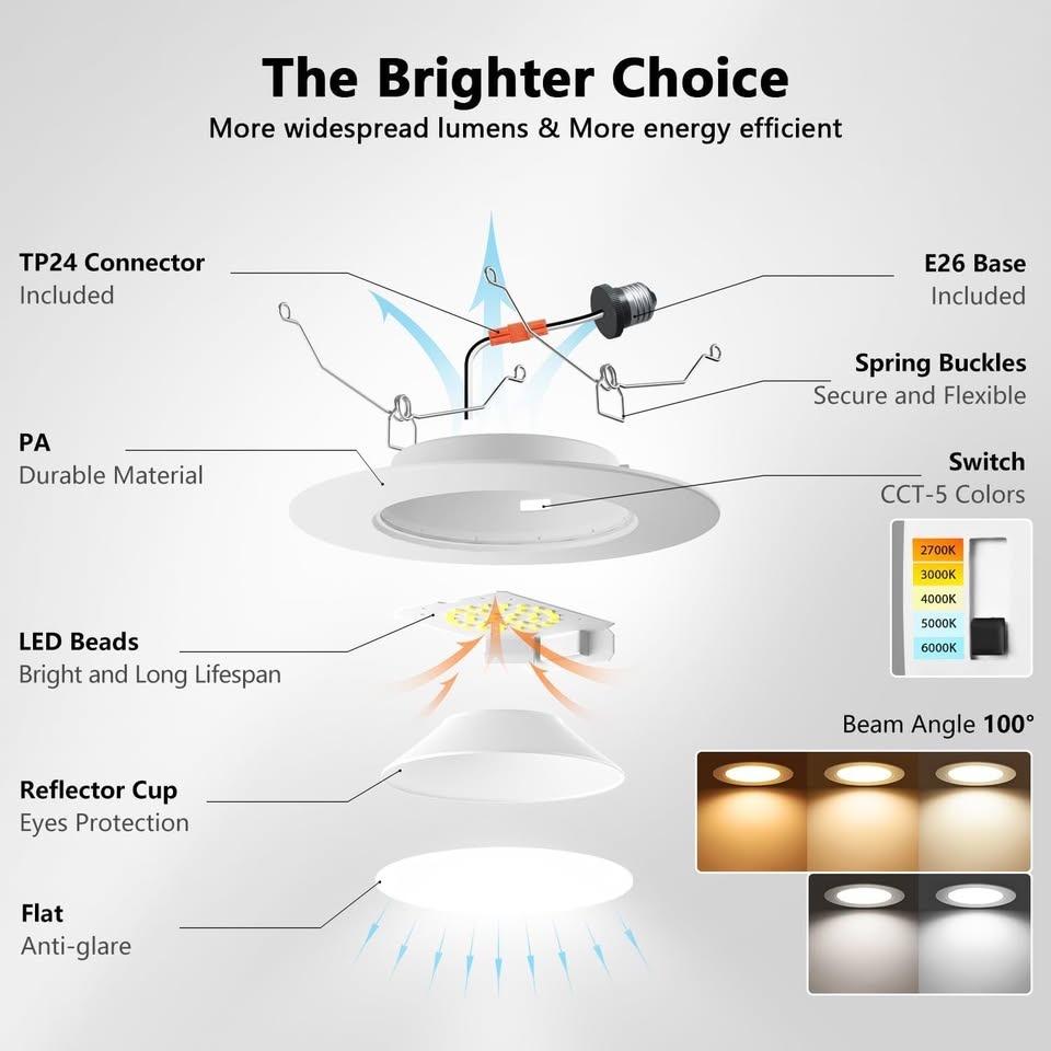 18pk LVWIT 6" 5CCT LED Downlights - Dimmable, IC Rated - photo 5