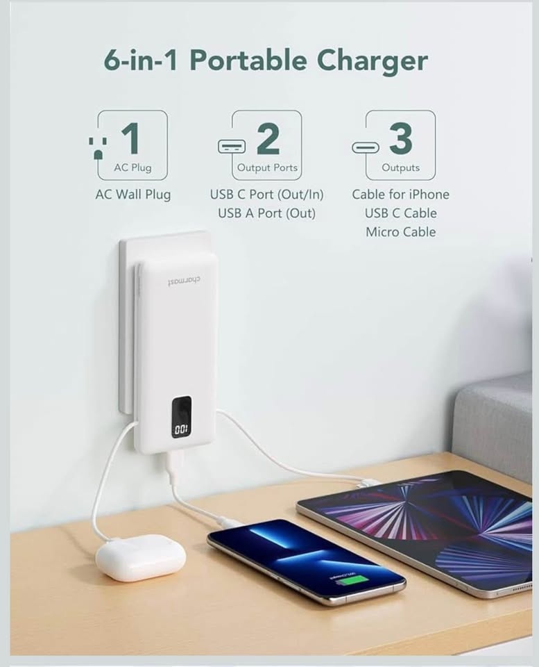 Charmast 10000mAh Portable Charger with Built-in Cables & AC Plu - photo 2