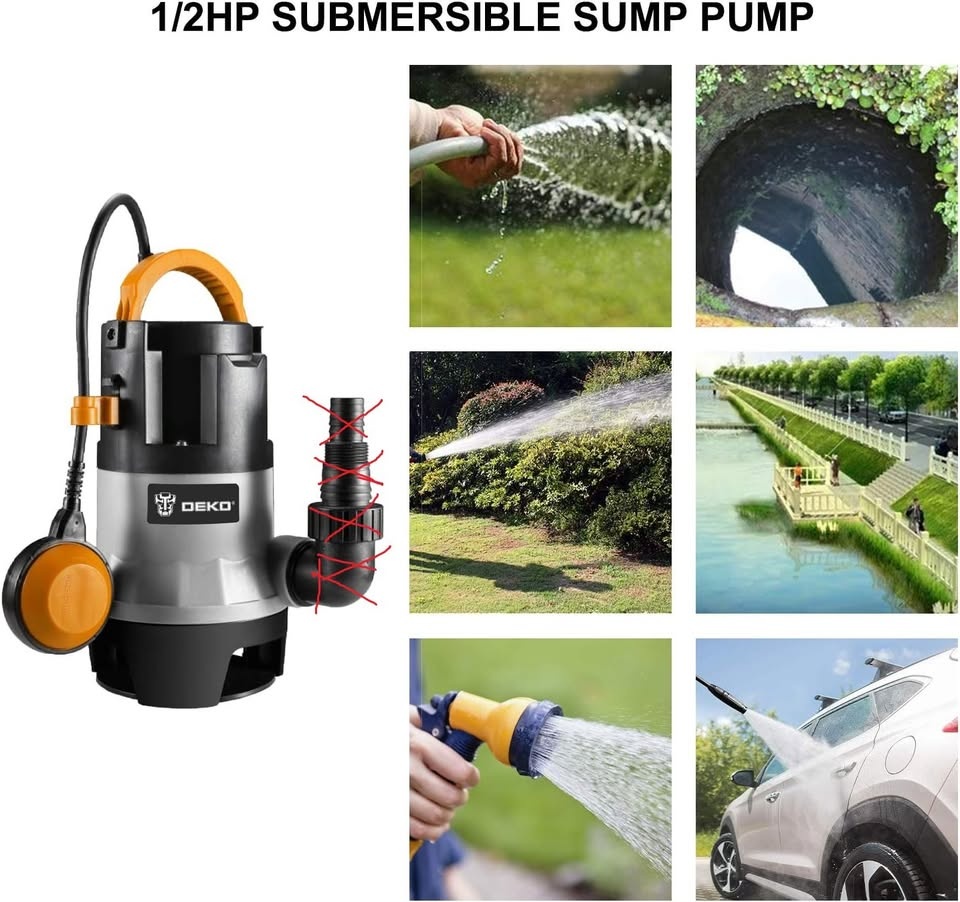 DEKOPRO 1/2HP 400W Sump Pump 1981GPH Submersible Water Pump - photo 3