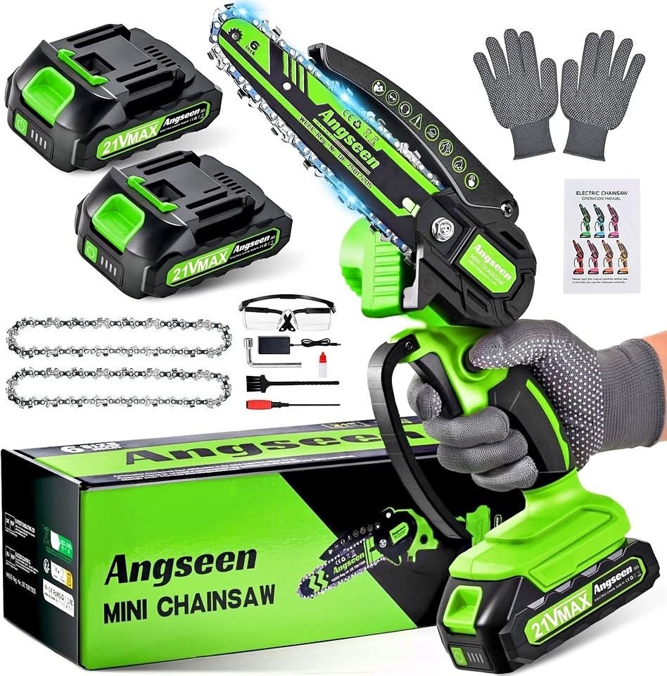 ANGSEEN Mini Chainsaw Cordless 6 Inch w/ 2 Batteries