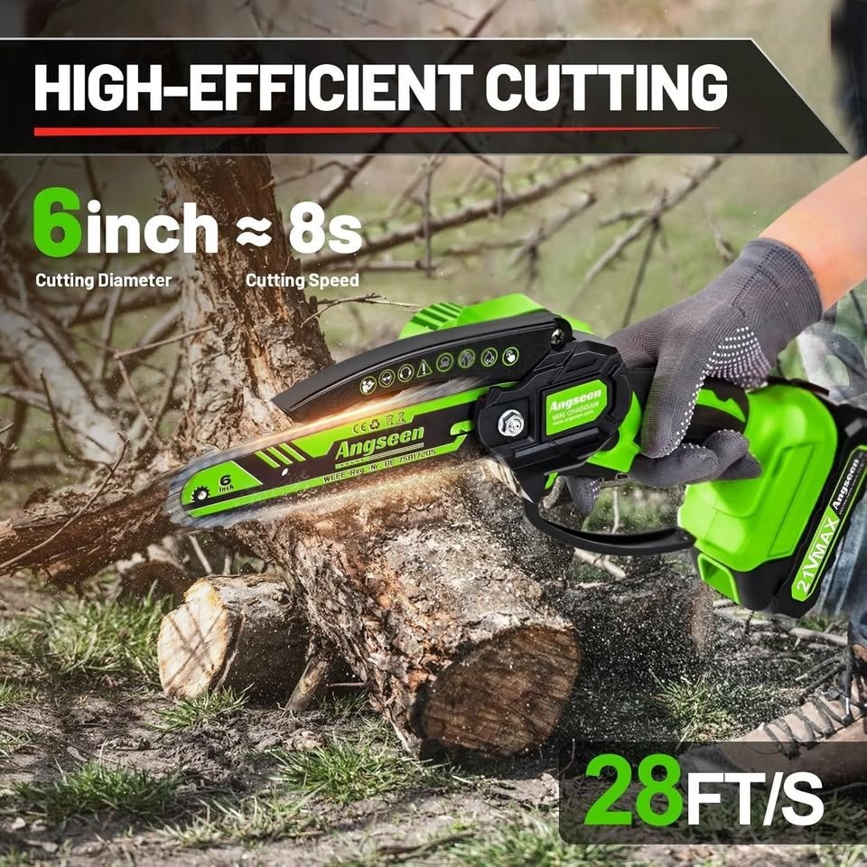 ANGSEEN Mini Chainsaw Cordless 6 Inch w/ 2 Batteries - photo 2
