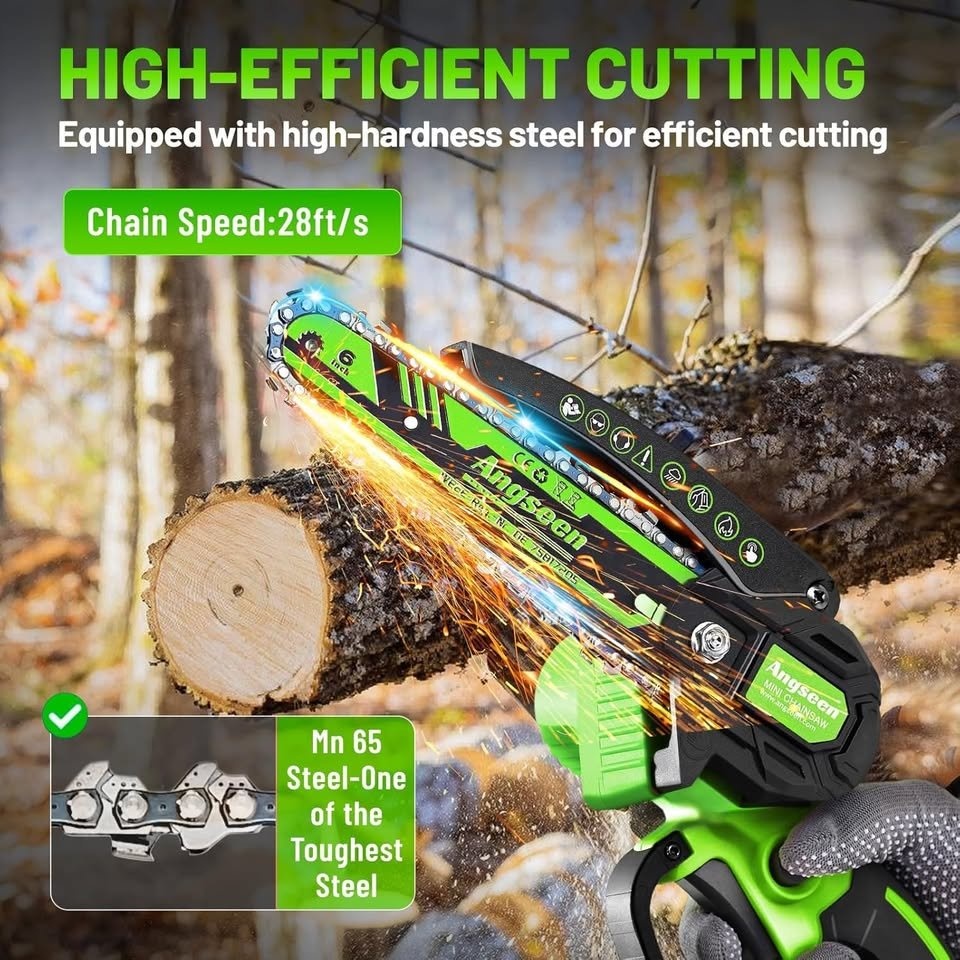 ANGSEEN Mini Chainsaw Cordless 6 Inch w/ 2 Batteries - photo 5