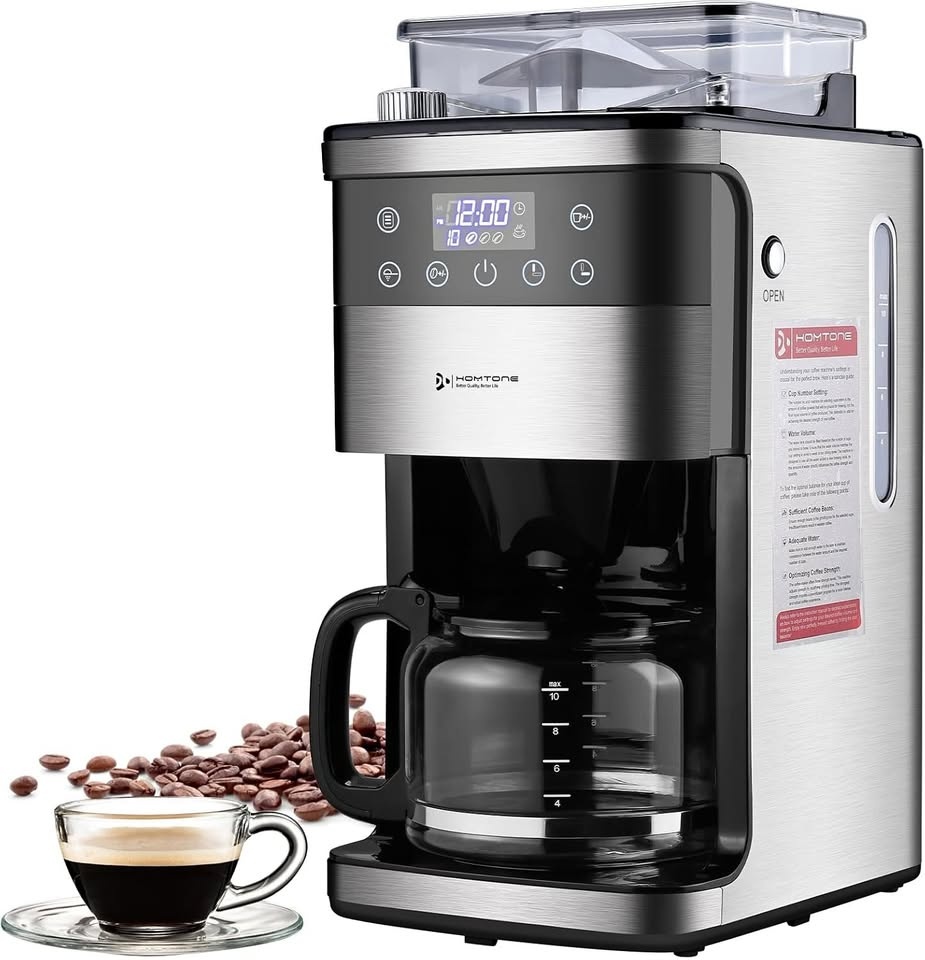 Homtone 10-Cup Programmable Coffee Maker with Burr Grinder