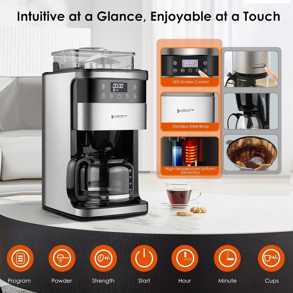 Homtone 10-Cup Programmable Coffee Maker with Burr Grinder - photo 2