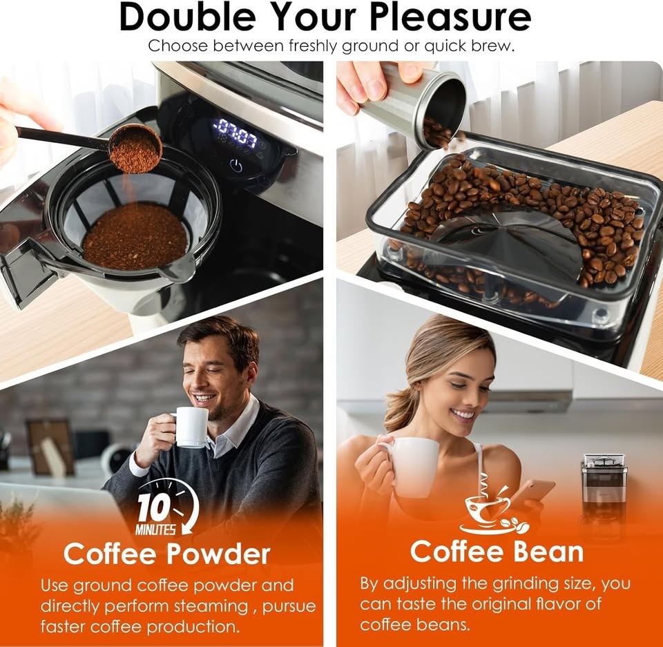 Homtone 10-Cup Programmable Coffee Maker with Burr Grinder - photo 4