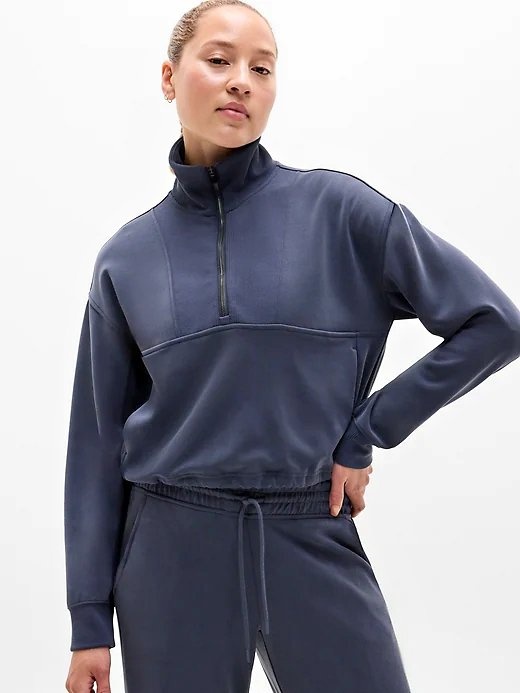 ATHLETA Seasoft Rib 1/4 Zip Popover ~ Navy ~Small ~ BNWT