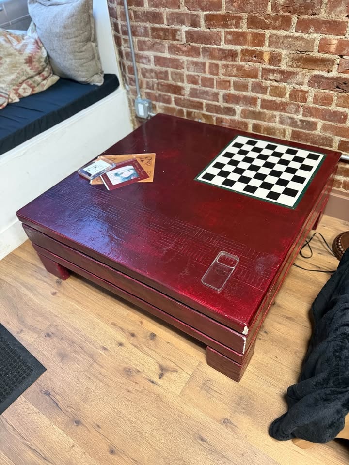 HANDMADE Red Coffee Table with Chessboard Top - photo 2