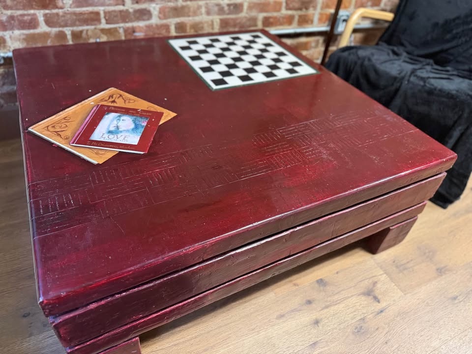 HANDMADE Red Coffee Table with Chessboard Top - photo 3