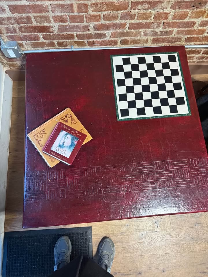 HANDMADE Red Coffee Table with Chessboard Top - photo 4