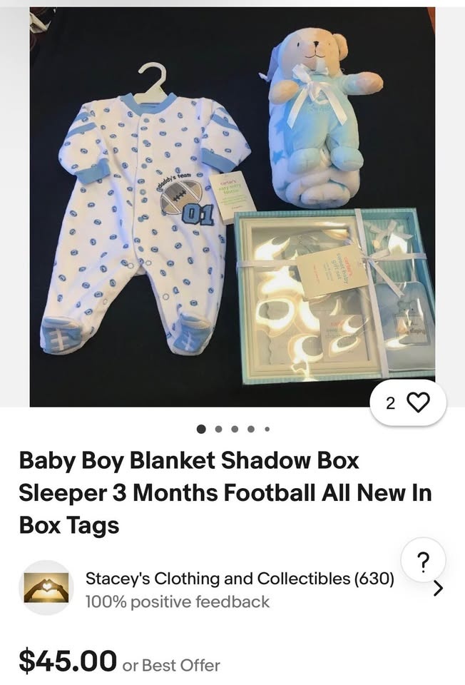 Baby Boy Blanket Shadow Box Sleeper 3 Months Football - photo 2