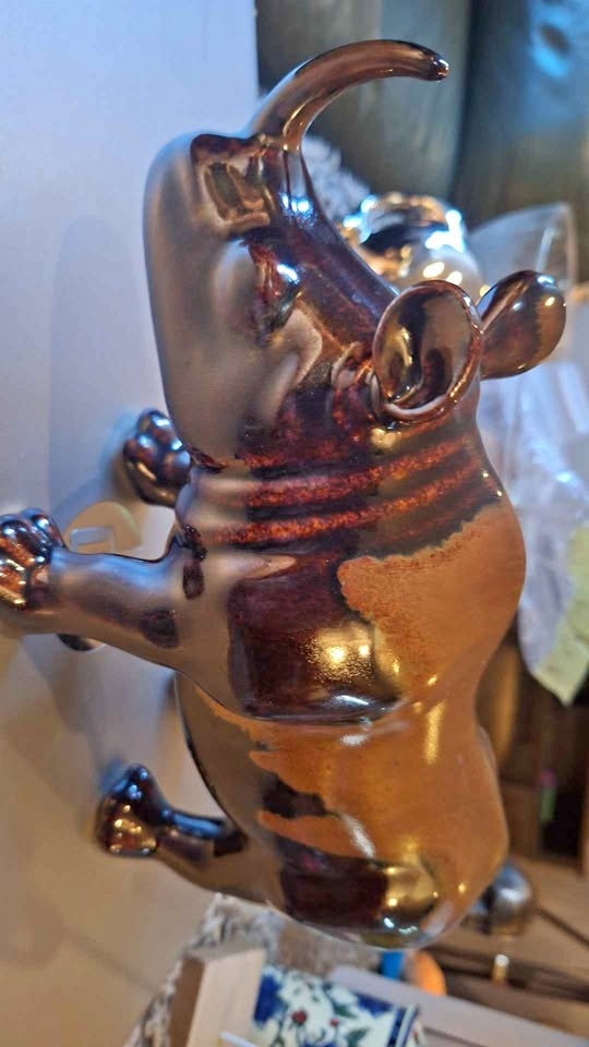 Vintage Rockingham Bennington Brown Drip Glaze Ceramic Rhinocero