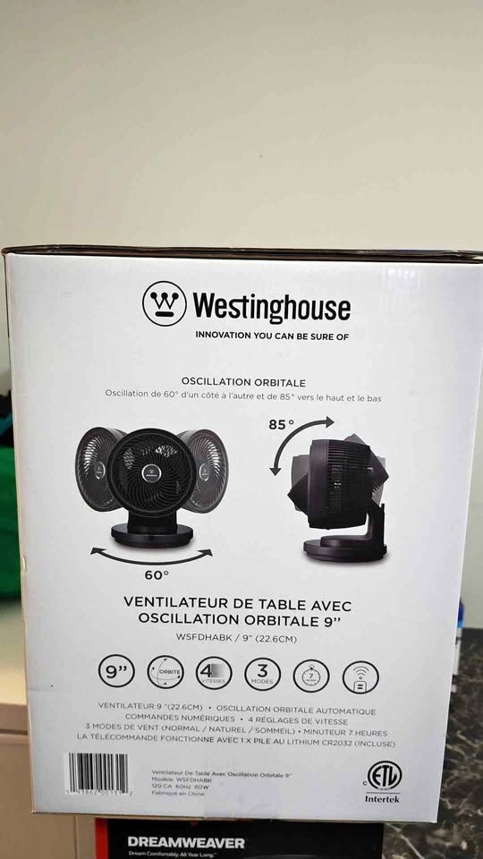 Westinghouse 9" Orbit Oscillating Table Fan