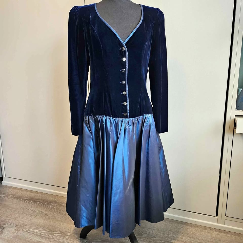 Navy Blue Velvet Party Dress - Simon Chin Vintage