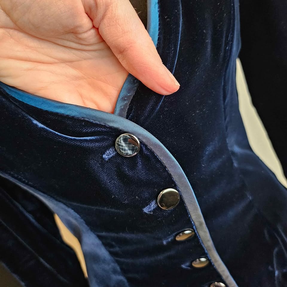 Navy Blue Velvet Party Dress - Simon Chin Vintage - photo 2