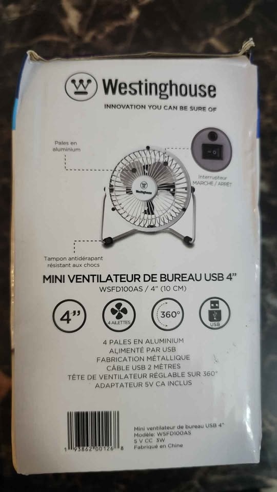 Westinghouse 4" Mini USB Desk Fan - photo 2