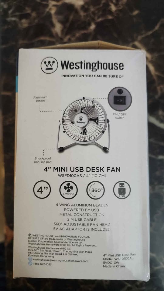 Westinghouse 4" Mini USB Desk Fan - photo 4