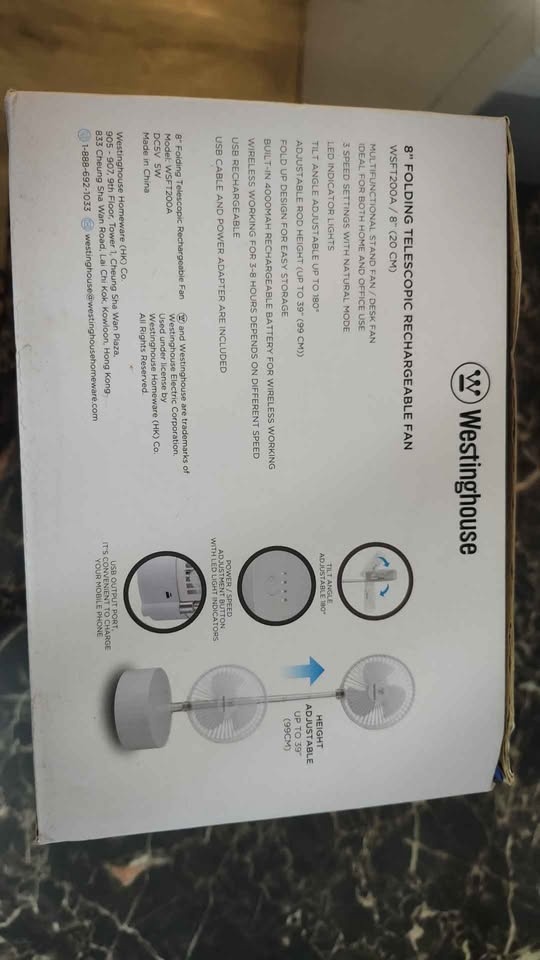 Westinghouse 8" Folding Telescopic Rechargeable Fan - photo 2