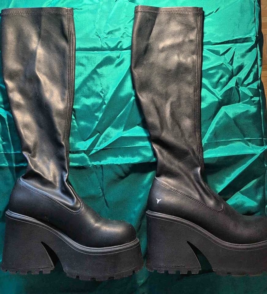 Windsor Smith Platform Knee-High Boots Black Size 8