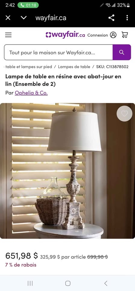 Set of 2 Resin Table Lamps with Linen Shades - photo 2