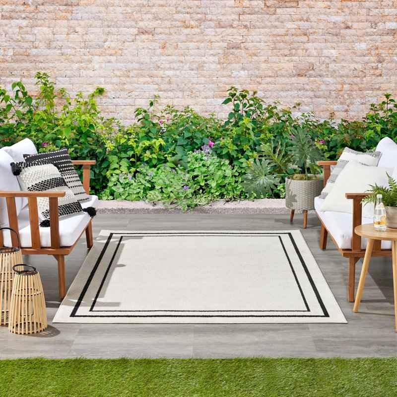 6x9 Black Indoor/Outdoor Rug Nourison Essentials Ivory