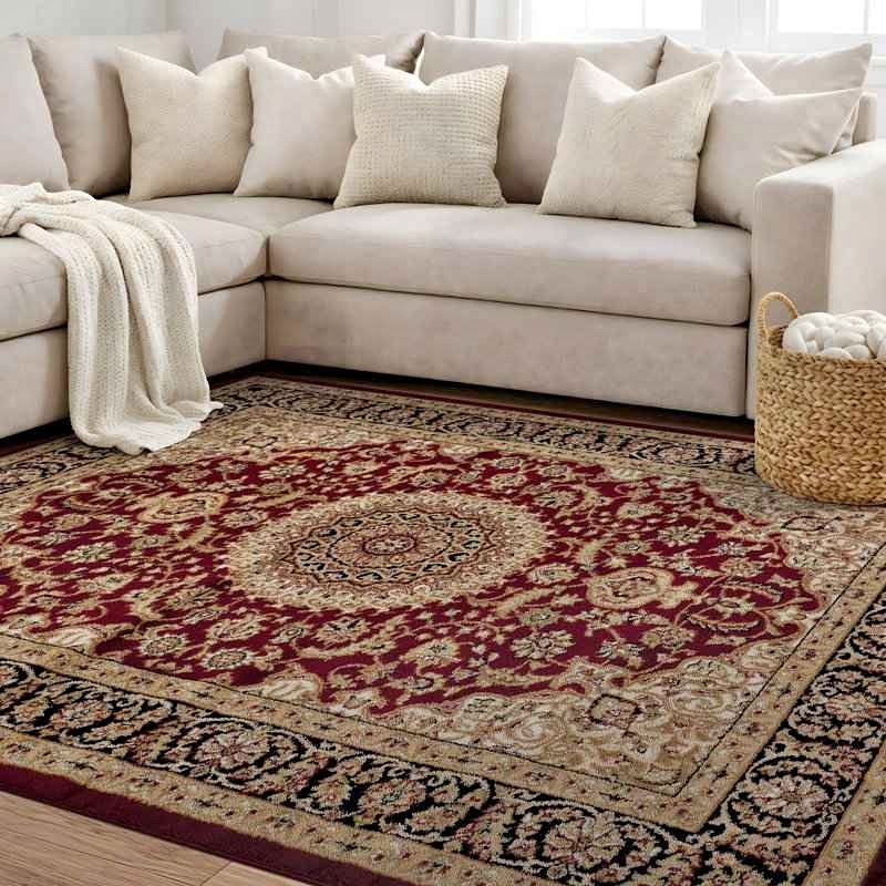 5x7 Shiflett Oriental Rug, Burgundy/Mustard/Black