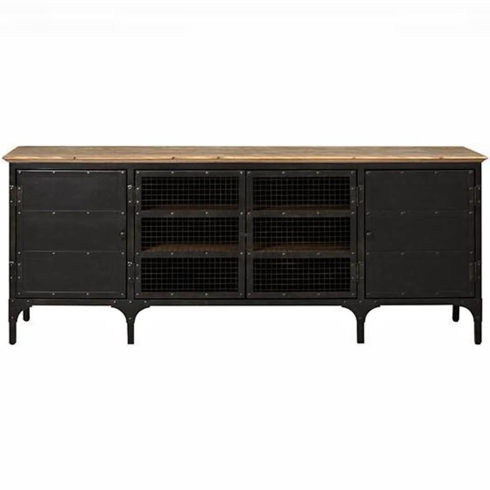 Industrial Metal Wood Console Cabinet