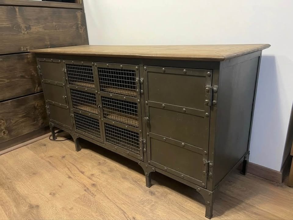 Industrial Metal Wood Console Cabinet - photo 3