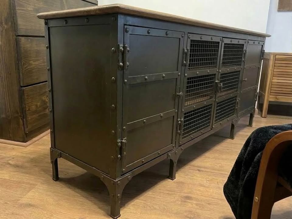 Industrial Metal Wood Console Cabinet - photo 5