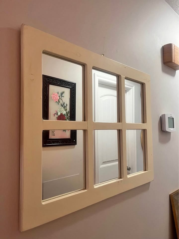 White Distressed Wood 6 Panels Window Wall Mirror
