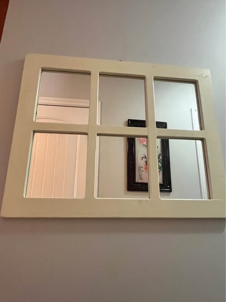 White Distressed Wood 6 Panels Window Wall Mirror - photo 2