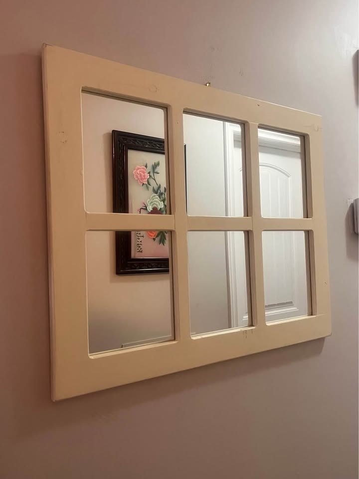 White Distressed Wood 6 Panels Window Wall Mirror - photo 3