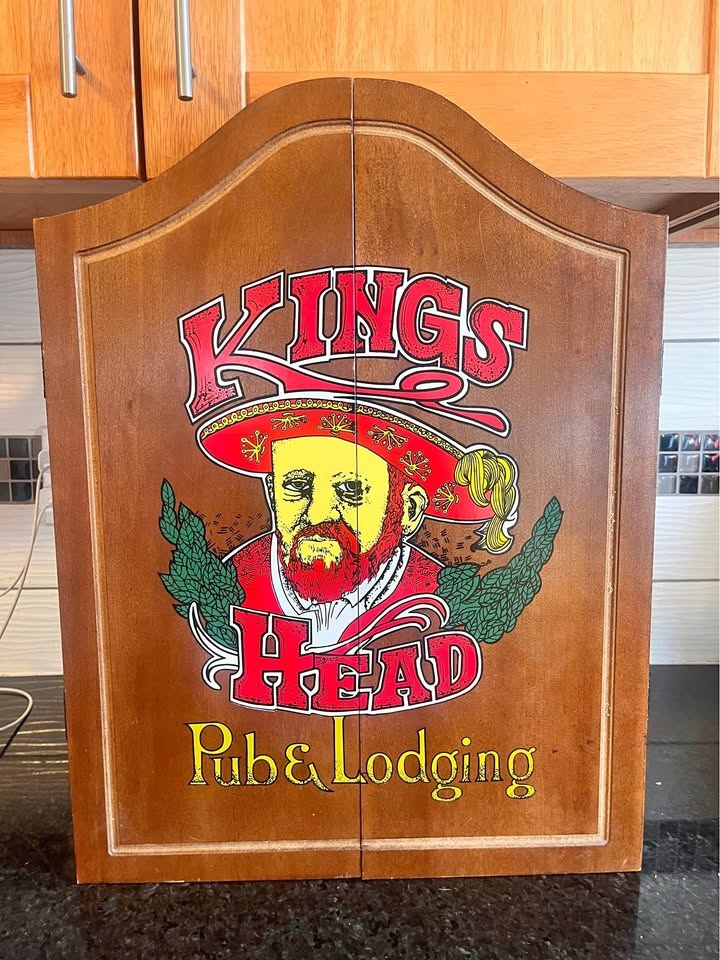 90s Kings Head Pub Vintage Dart Board Cabinet Complete Set