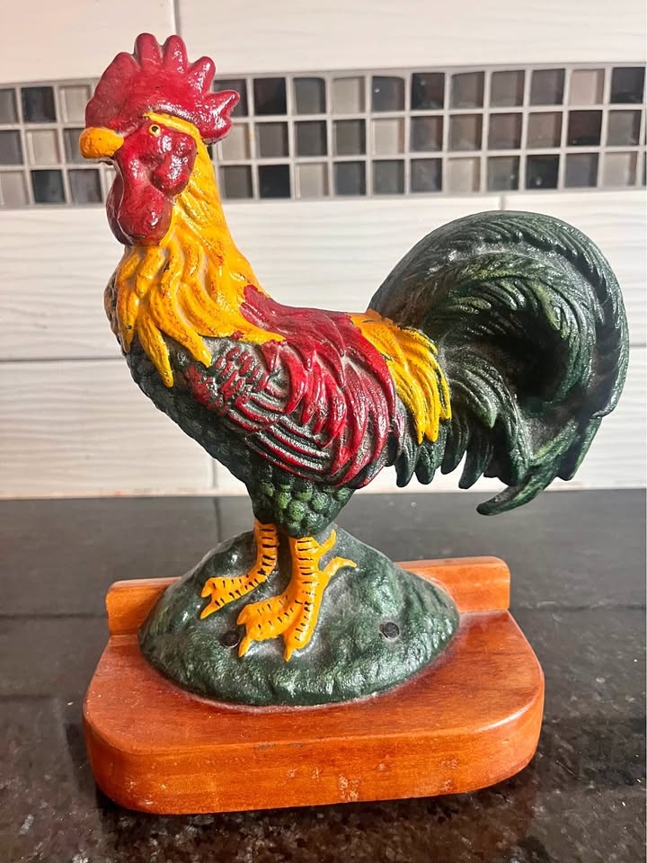 Vintage Cast Iron Rooster Door Stop 10” Tall