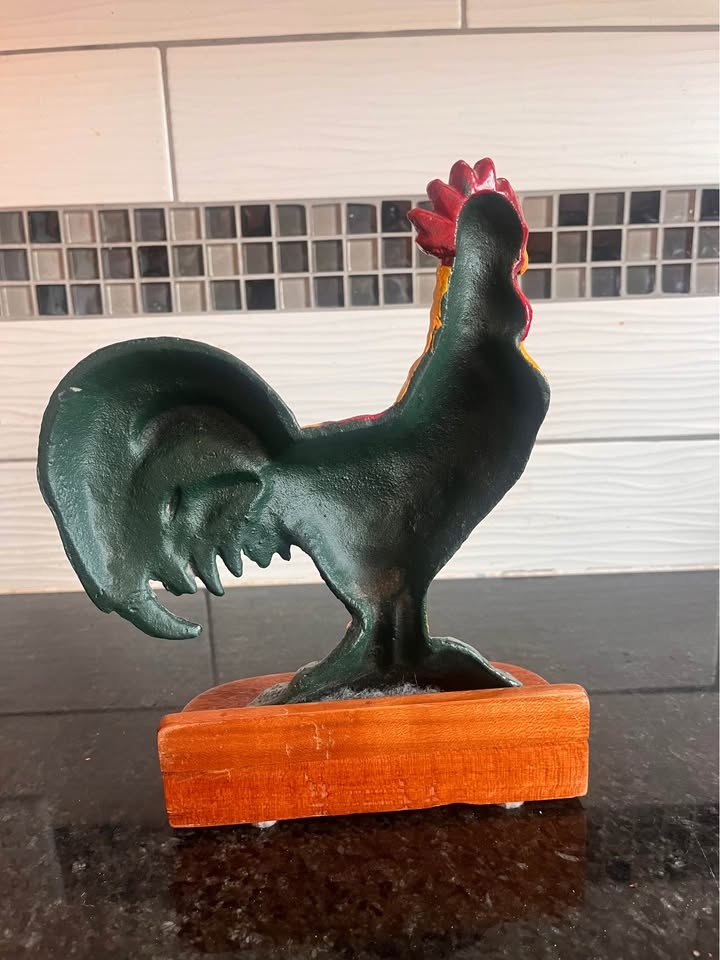 Vintage Cast Iron Rooster Door Stop 10” Tall - photo 2