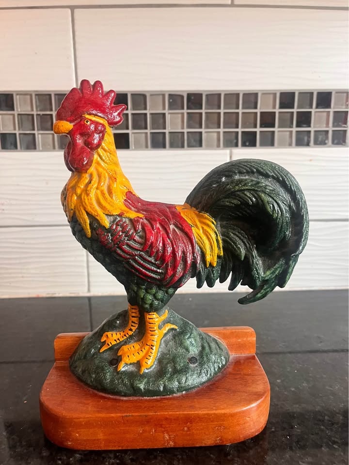 Vintage Cast Iron Rooster Door Stop 10” Tall - photo 3