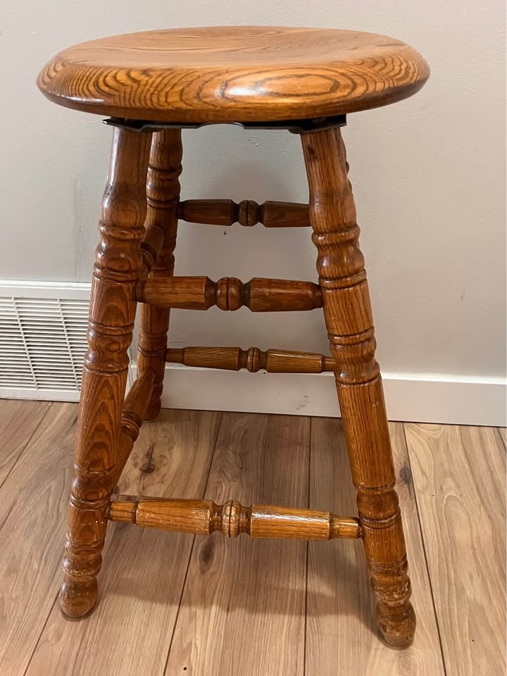 Vintage Heavy Solid Oak Stool - photo 2