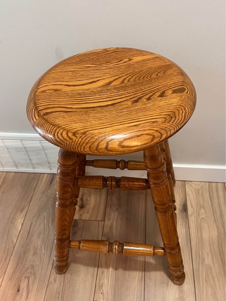 Vintage Heavy Solid Oak Stool - photo 4