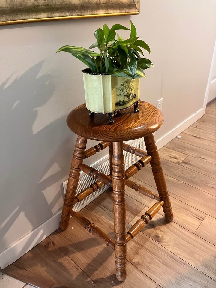Vintage Heavy Solid Oak Stool - photo 5