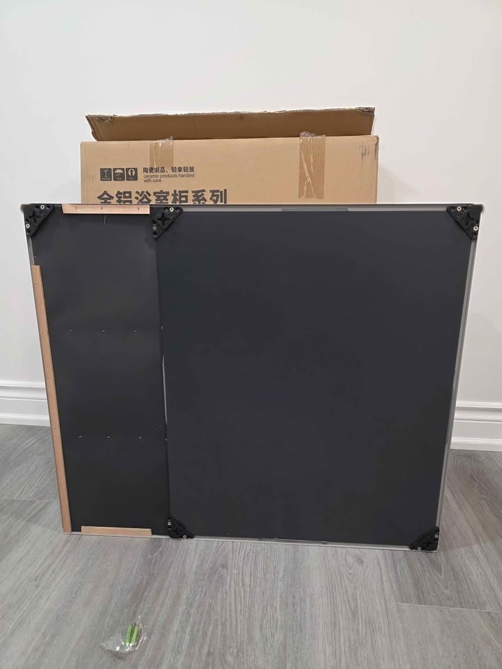 Grey Mirrored Aluminum Bathroom Cabinet w/ Shelves - photo 2