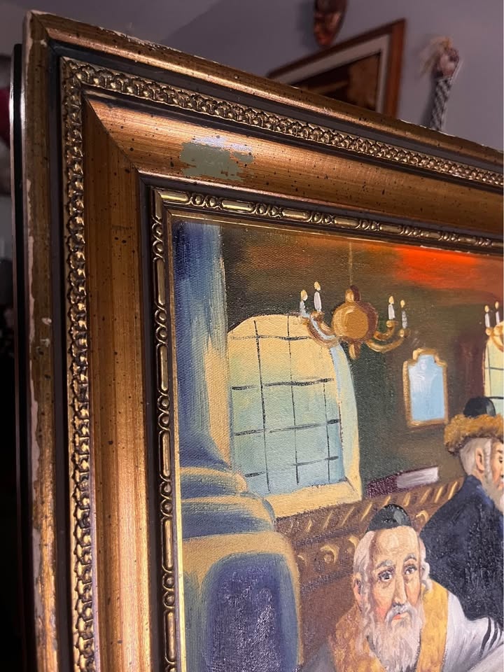 Vintage Judaica Oil Painting of Jewish Rabbis – Signed "B. Sade" - photo 2