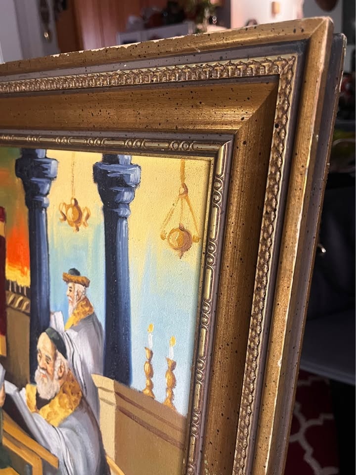 Vintage Judaica Oil Painting of Jewish Rabbis – Signed "B. Sade" - photo 3