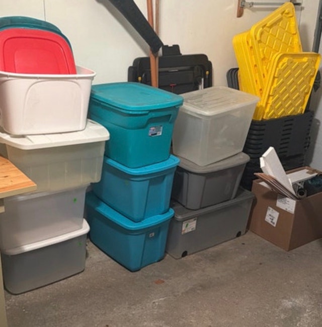 Lot of storage boxes and totes